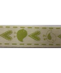 BOWTIQUE Okrasni trak | ptiček in srček | zelen | 15mm x 5m VR15.054