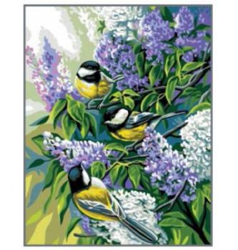 Gobelin Siničke in vijolični cvetovi | 47,5x37cm