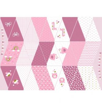 Poplin Zastavice | stara roza | panel | 100%CO