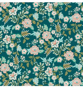 Poplin Paisley cvetlice | petrolej | 100%CO