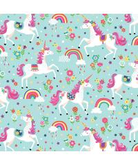 MAKOWER Patchwork blago Daydream unicorns turquoise | 110cm 2275/T
