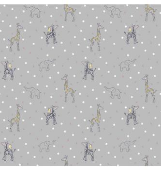 GOTS Poplin Prikupne živali | svetlosiva | 100%CO