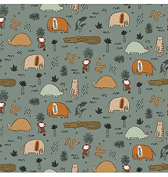 GOTS Jersey Safari živali | zelena | 95%CO / 5%EL