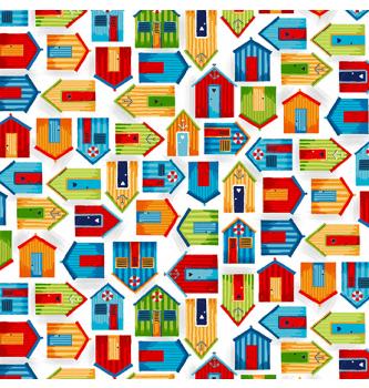 Patchwork blago Beach huts white | 110cm