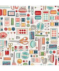 MAKOWER Patchwork blago Sewing room notions cream | 110cm 2502/1