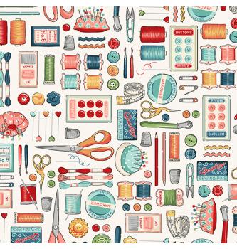 Patchwork blago Sewing room notions cream | 110cm