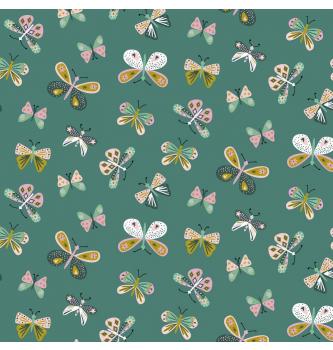 Poplin Metulji | stara zelena | 100%CO