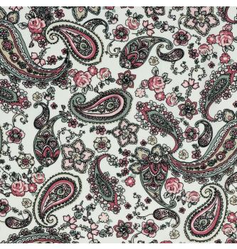 Viskozni poplin Cvetoči paisley | elastičen | bela | 97%VI / 3%EL