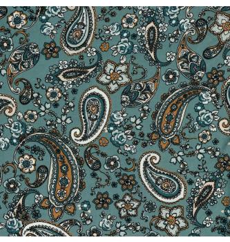 Viskozni poplin Cvetoči paisley | elastičen | stara zelena | 97%VI / 3%EL