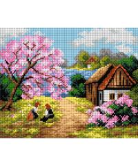ORCHIDEA Gobelin Hiša ob cvetočem drevju | 24x30cm 2238H